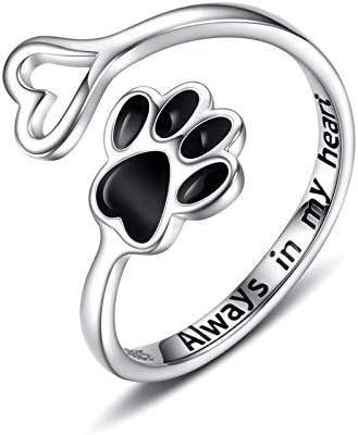 Handcrafted Paw Print Heart Sterling Silver Adjustable Ring