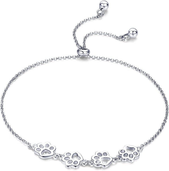 Sterling Silver Dog Paw Print Bracelet – Adjustable Bracelet