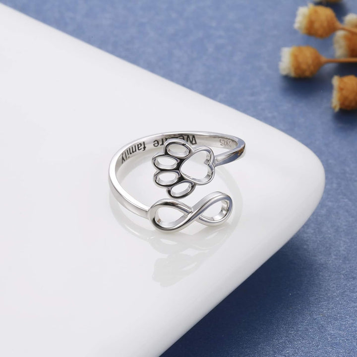 Handcrafted Paw Print Heart Sterling Silver Adjustable Ring