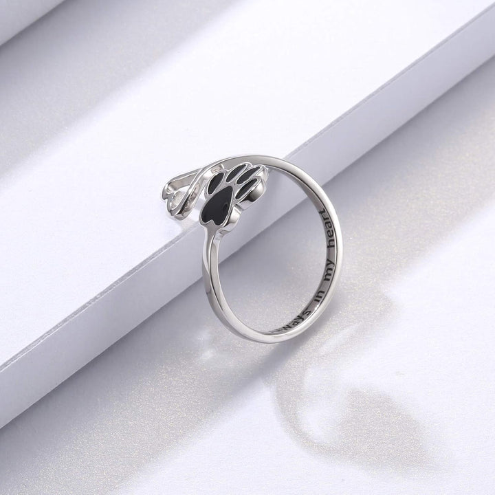Handcrafted Paw Print Heart Sterling Silver Adjustable Ring