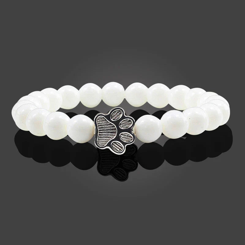 Natural Stone Bracelet with Paw Pendant – Elastic Beaded Bracelet for Men & Women