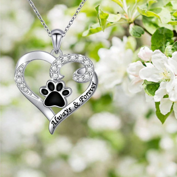 Delicate Heart Dog Paw Necklace in Stainless Steel