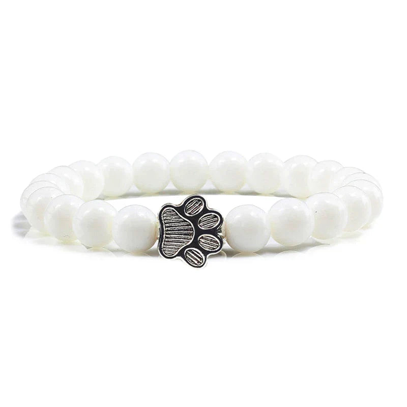 Natural Stone Bracelet with Paw Pendant – Elastic Beaded Bracelet for Men & Women