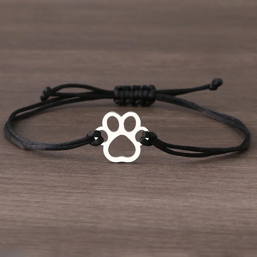 Adjustable Paw Bracelet with Black & Red Cord