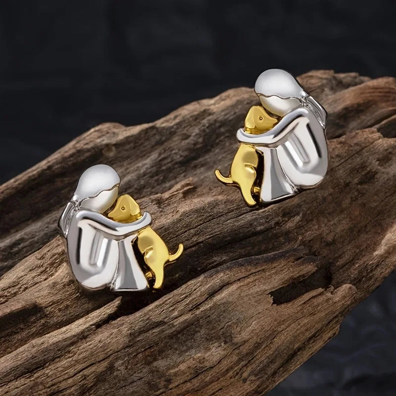 Sweet Two-Tone Hugging Earrings in Silver & Gold