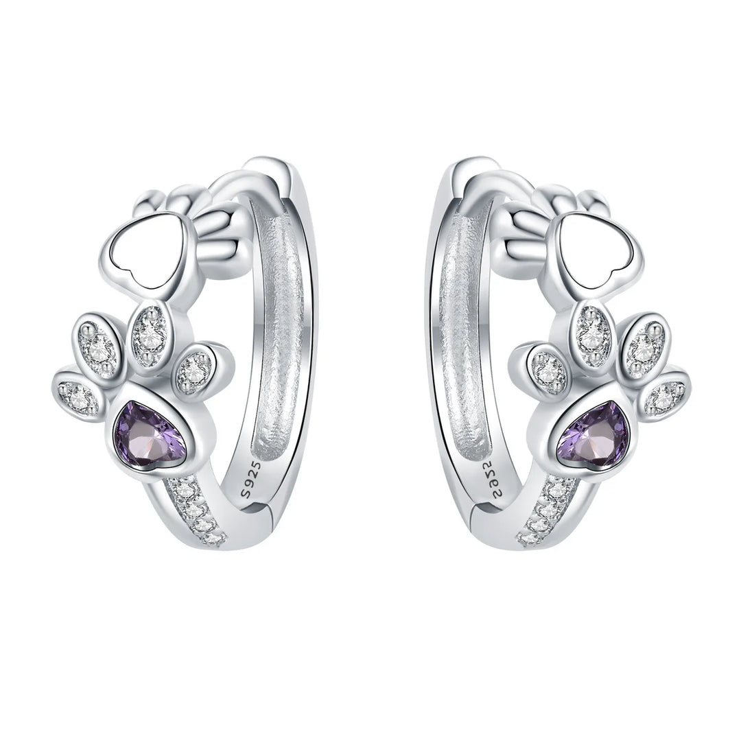 Paw Hoop Earrings made of Sterling Silver – Zirconia & Heartstone Jewelry for Women