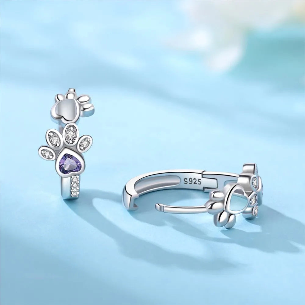 Paw Hoop Earrings made of Sterling Silver – Zirconia & Heartstone Jewelry for Women