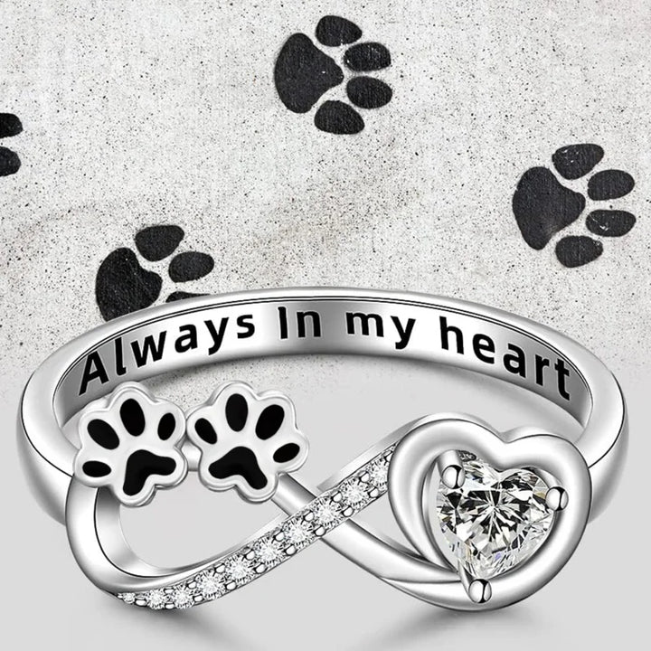 Paw Print Ring with Zirconia Heart & Infinity Symbol