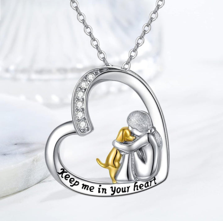 Lucky Necklace with Heart & Dog Motif – Sterling Silver Necklace with Zirconia
