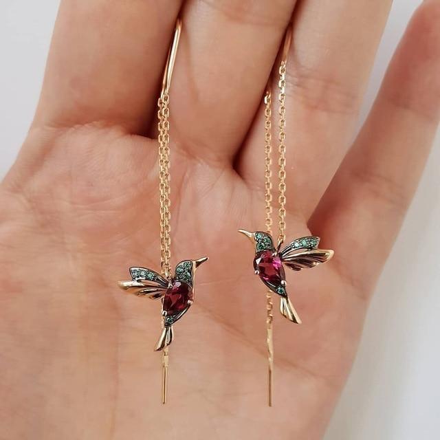 Hummingbird Earrings in Enamel & Zirconia